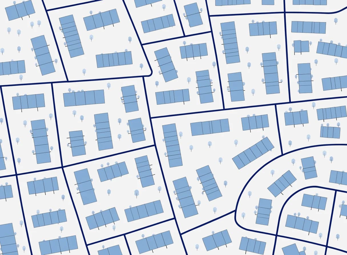 Stylized map of a neighborhood with available home chargers