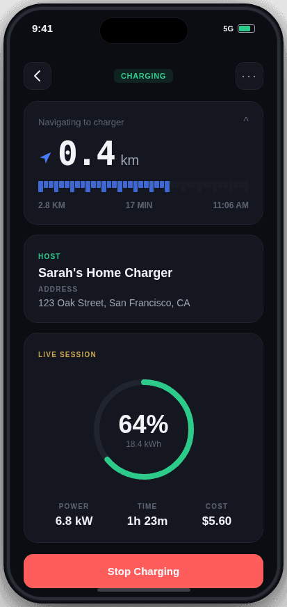 EdnaCharge app: active charging session